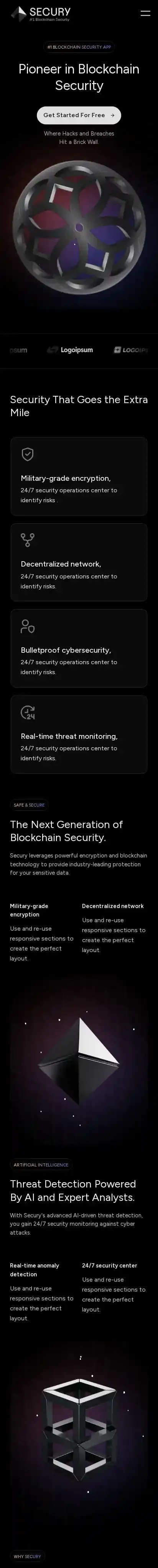 Secury Astro home page on mobile