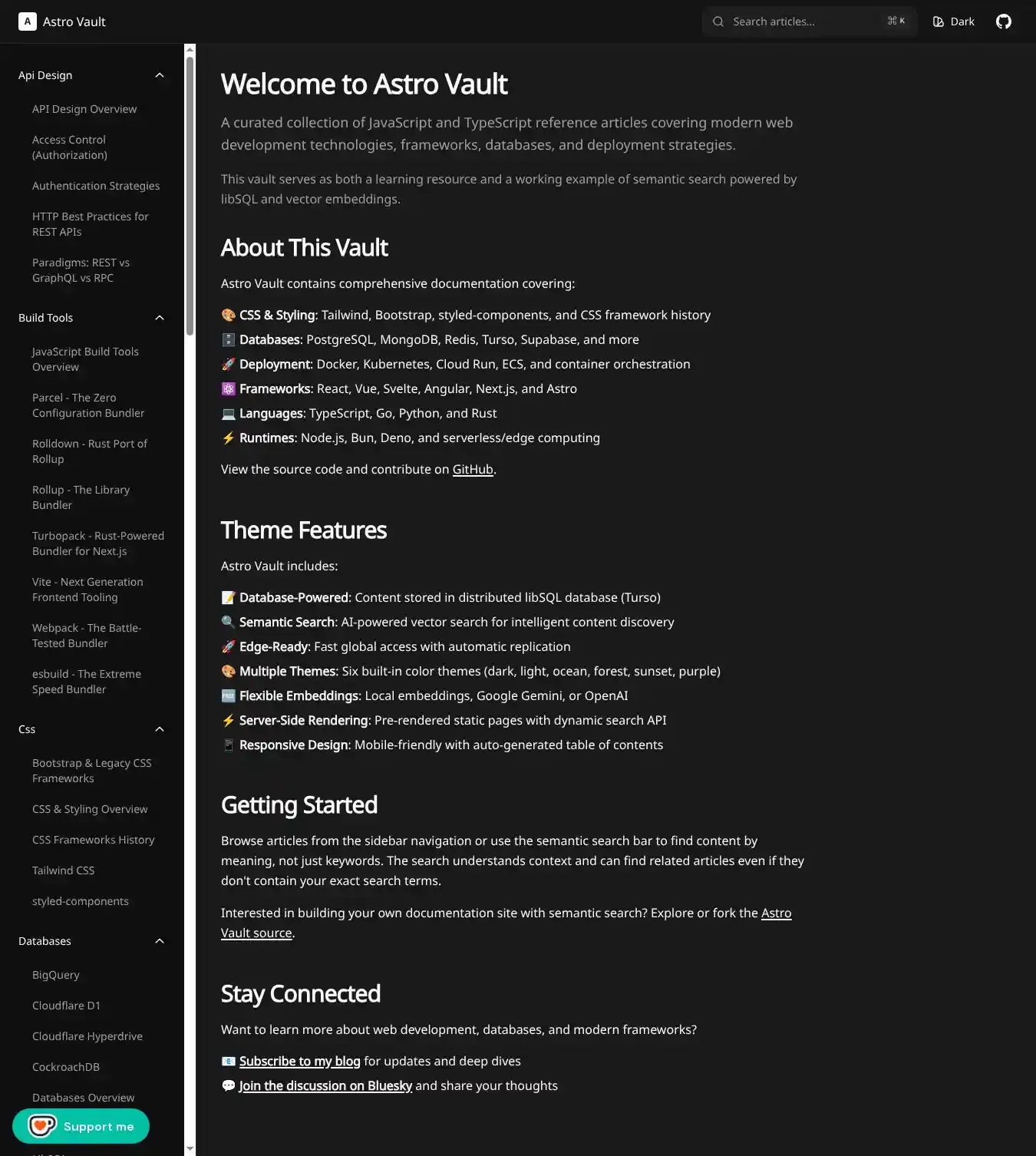 Semantic Docs home page on desktop