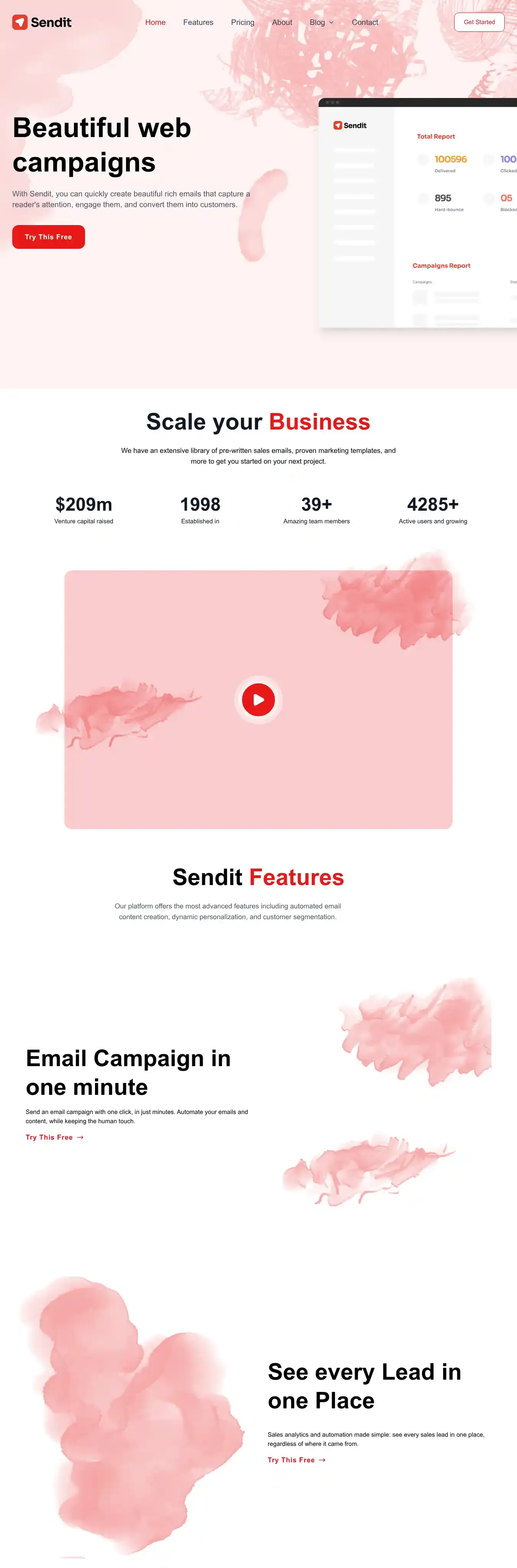 Sendit home page on desktop