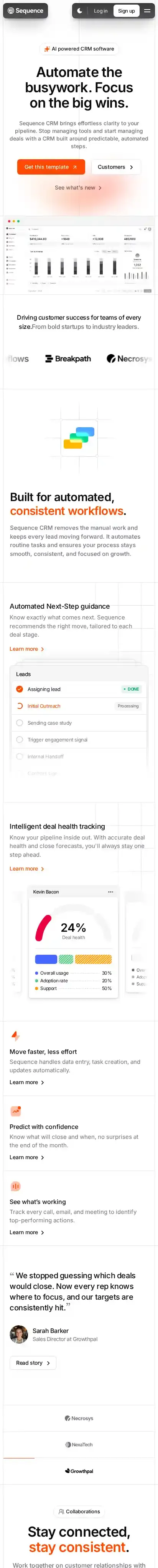 Sequence home page on mobile