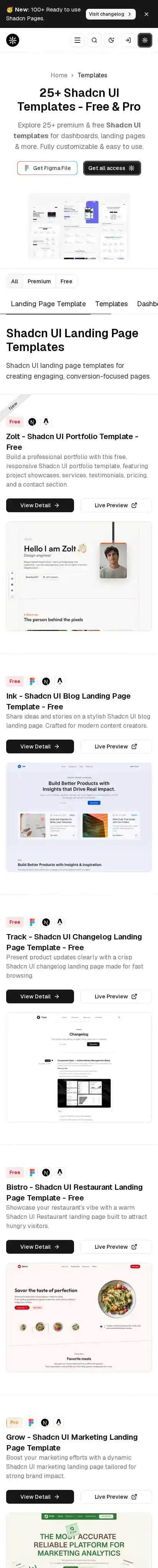 Shadcn Studio Astro Themes All Access home page on mobile