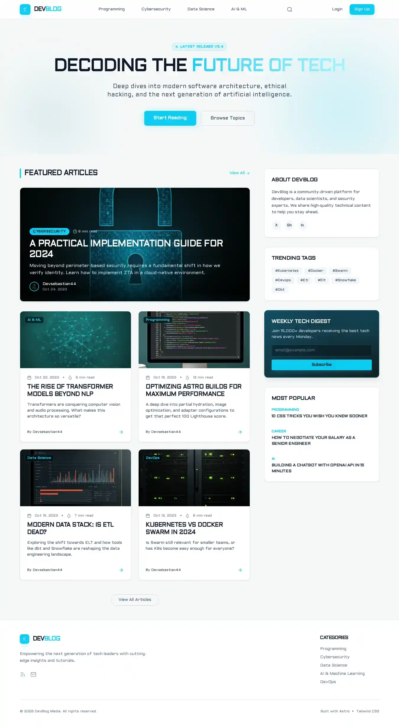 DevBlog home page on desktop