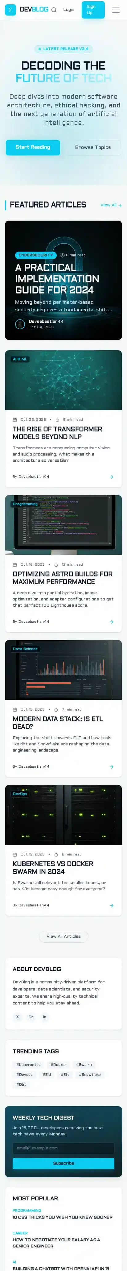 DevBlog home page on mobile