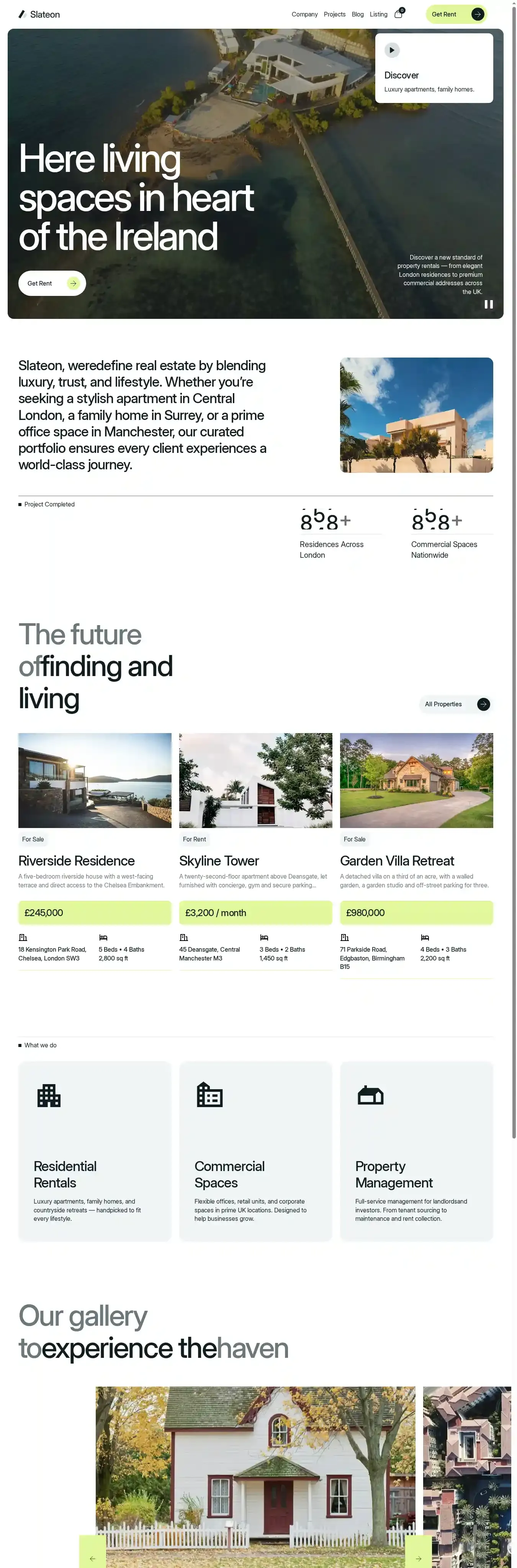 Slateon home page on desktop