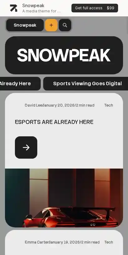 Snowpeak home page on mobile