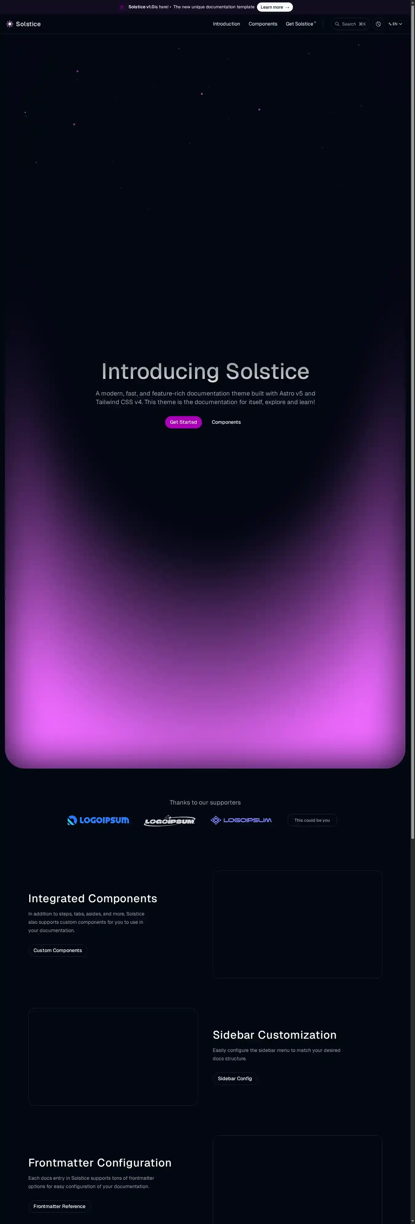 Solstice home page on desktop