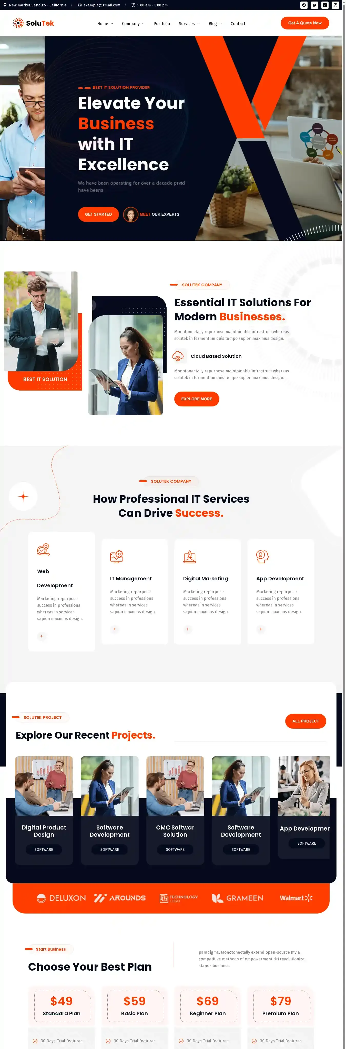Solutek home page on desktop