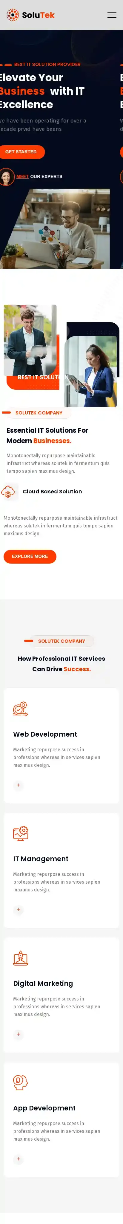 Solutek home page on mobile