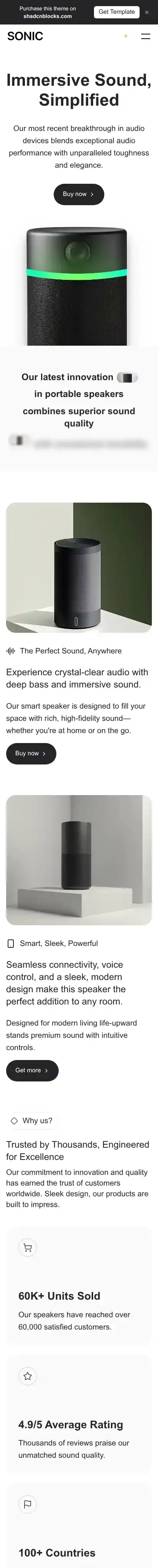Sonic home page on mobile
