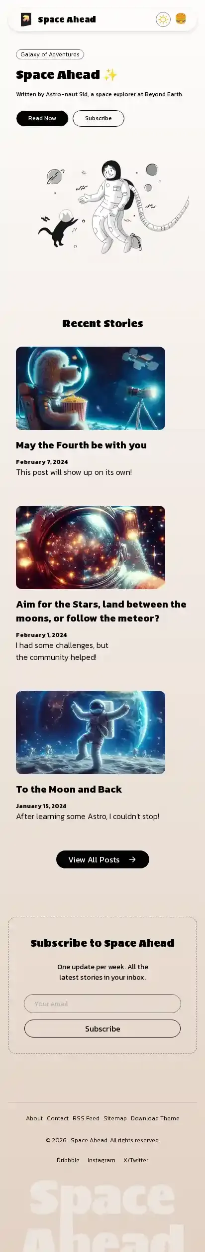 Space Ahead home page on mobile