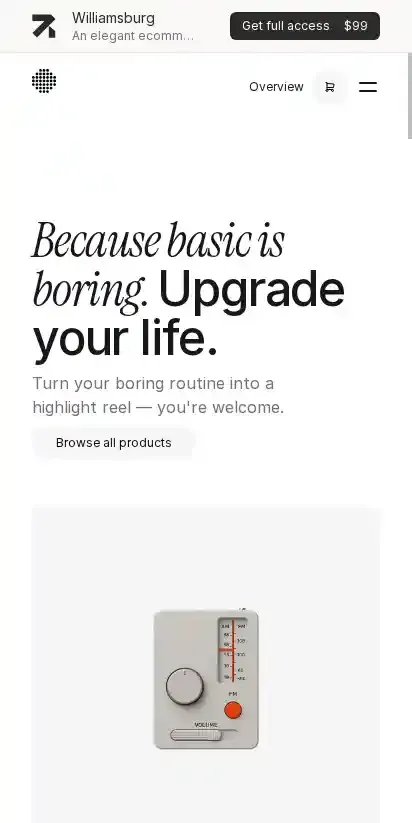 Williamsburg Astro + Sanity CMs home page on mobile