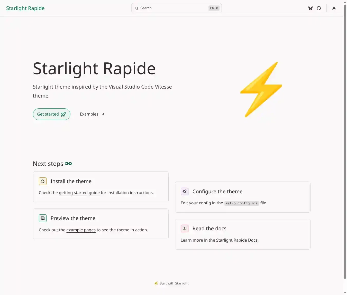 Starlight Rapide home page on desktop