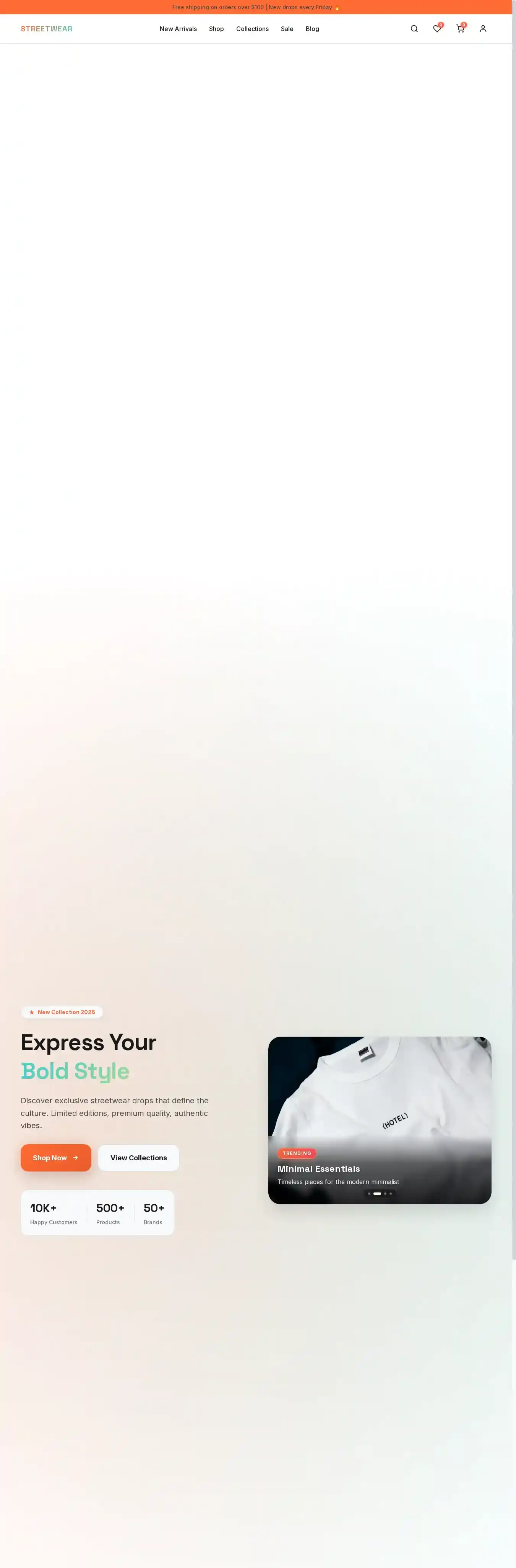 Streetwear home page on desktop