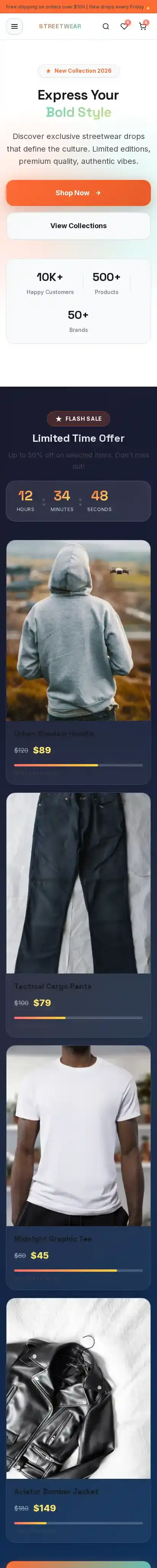 Streetwear home page on mobile