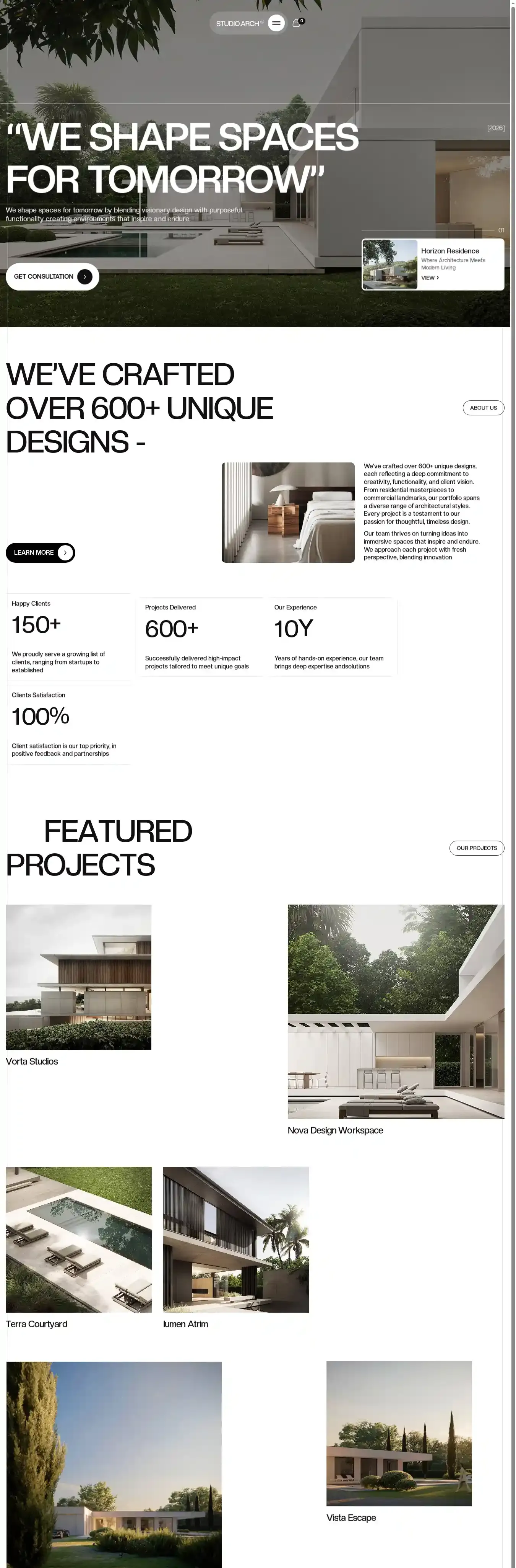 Studio Arch home page on desktop