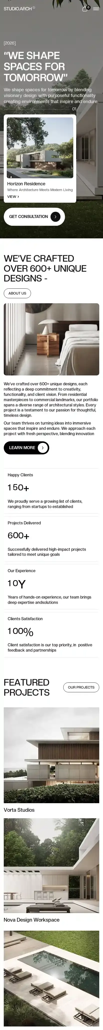 Studio Arch home page on mobile