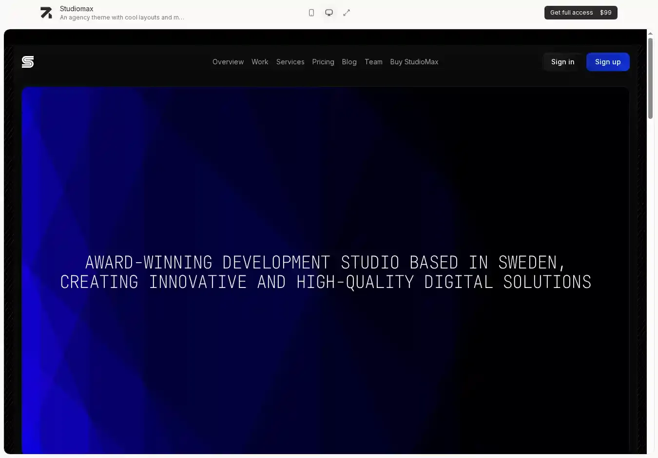 Studio Max home page on desktop
