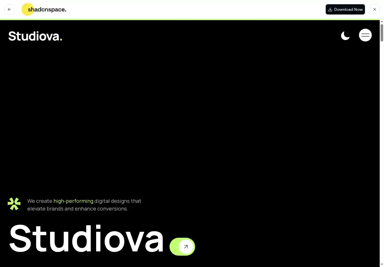 Studiova home page on desktop
