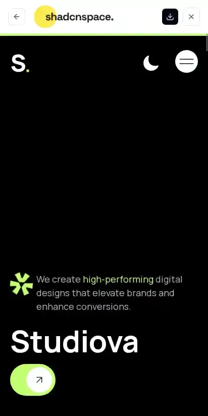 Studiova home page on mobile