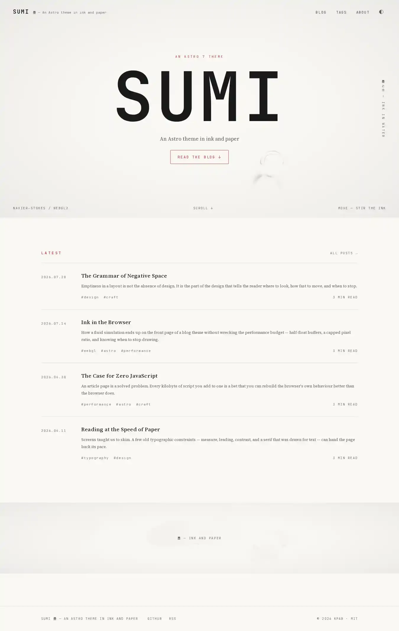 Sumi home page on desktop