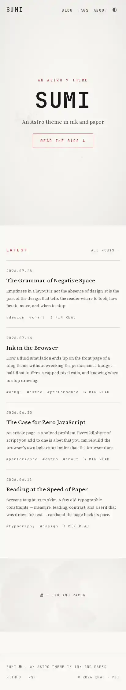 Sumi home page on mobile