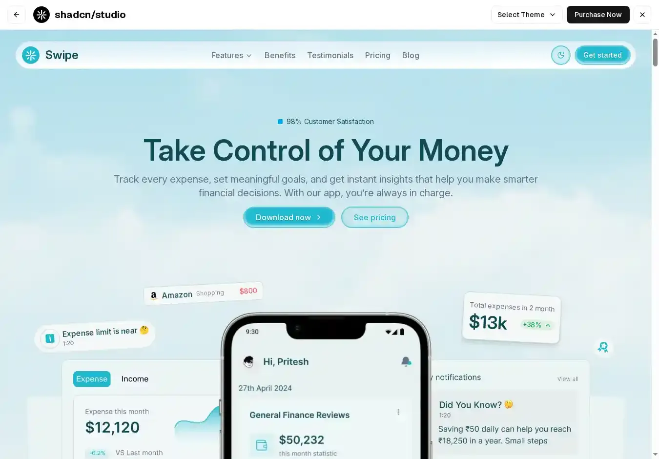 Swipe home page on desktop