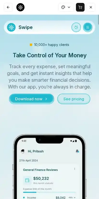 Swipe home page on mobile