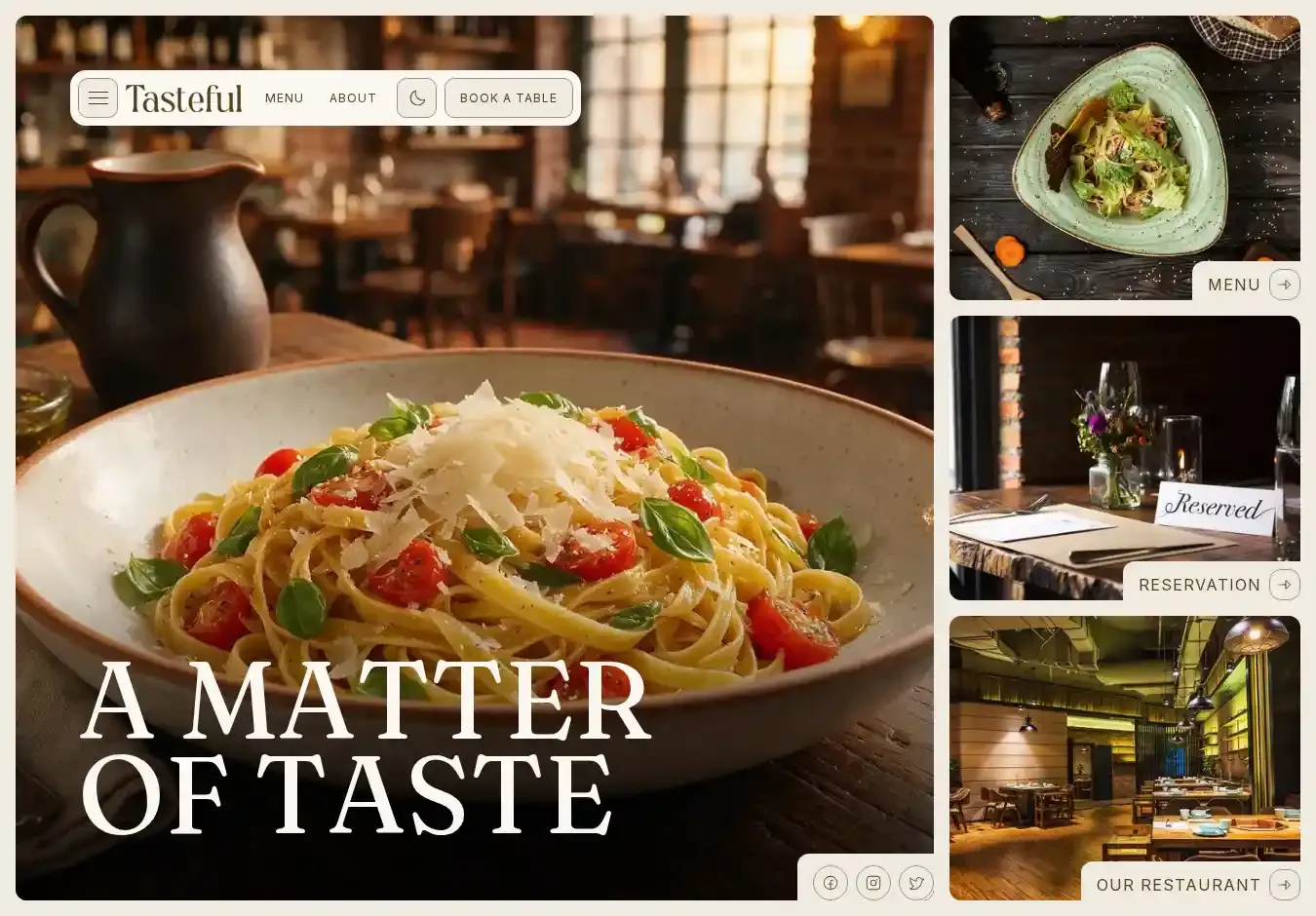 Tasteful home page on desktop