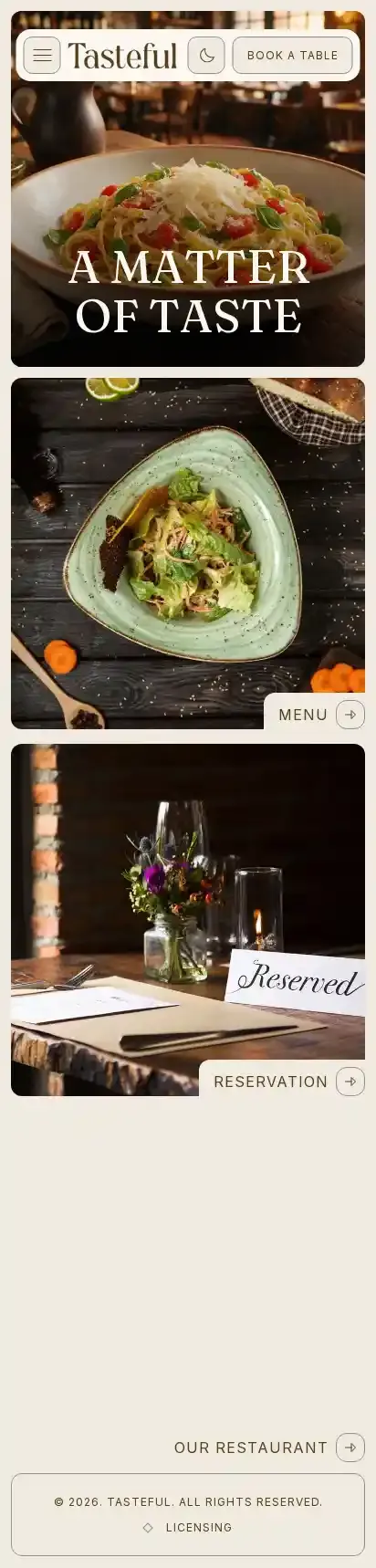 Tasteful home page on mobile