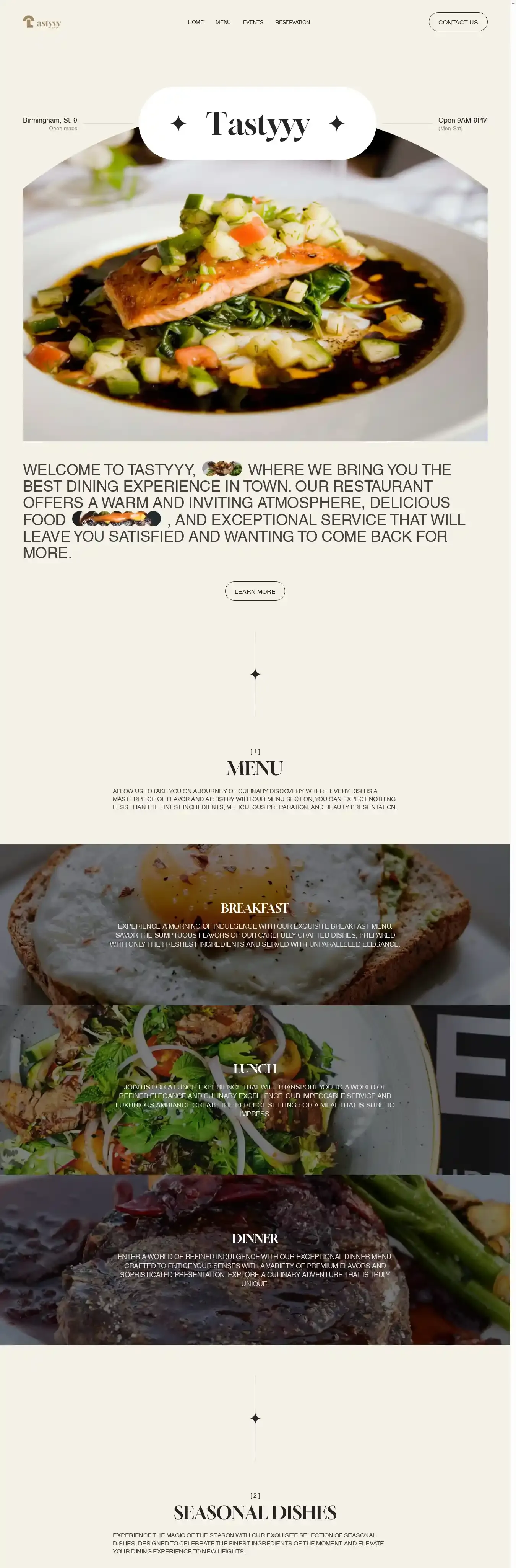 Tastyyy - restaurant website home page on desktop