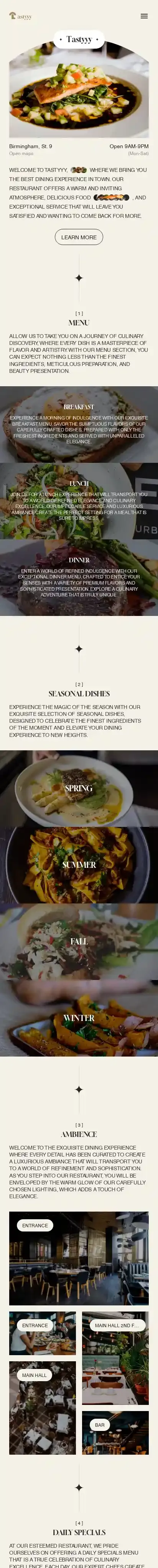 Tastyyy - restaurant website home page on mobile