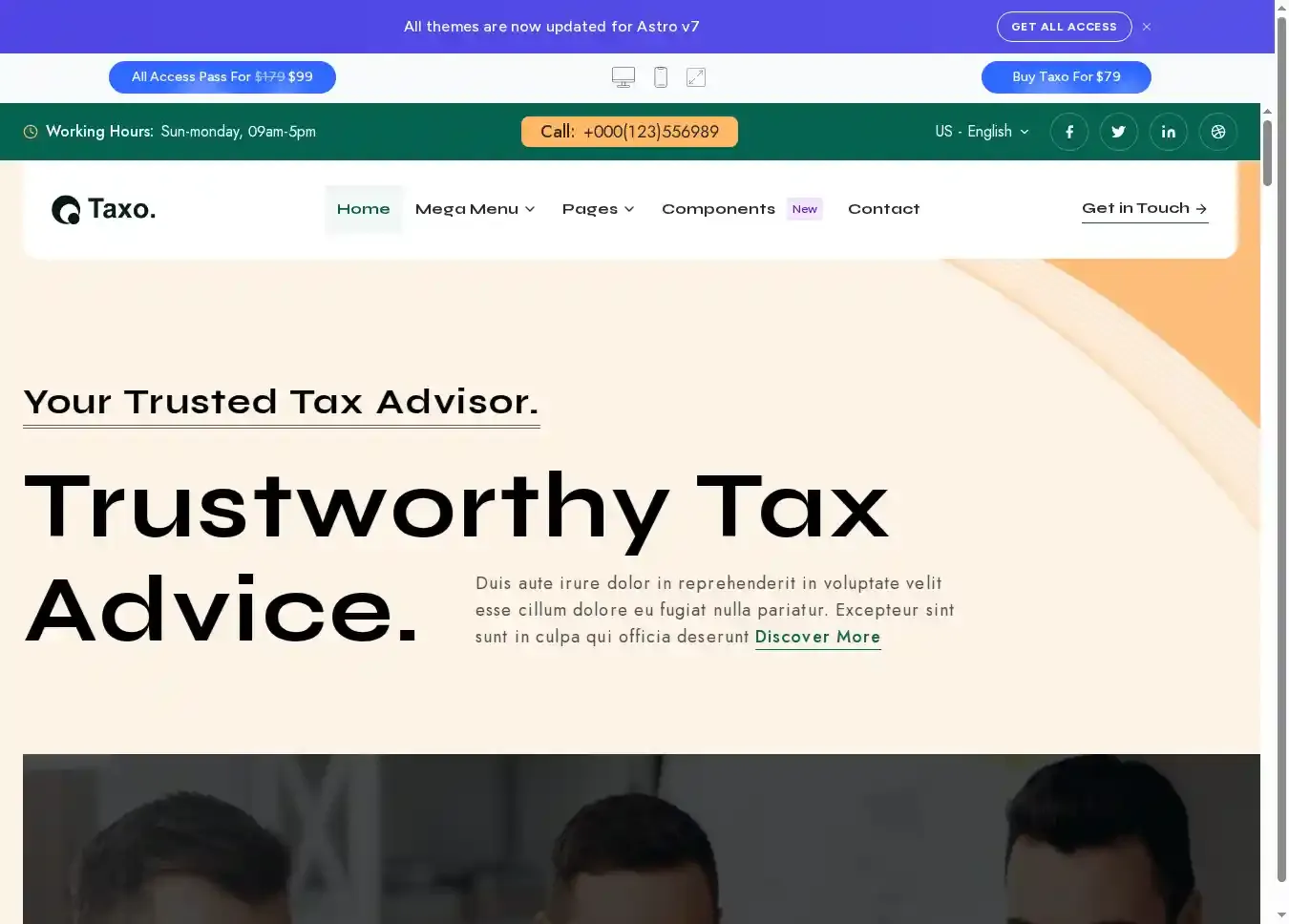 Taxo home page on desktop