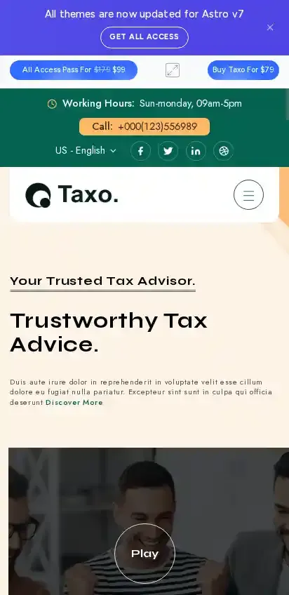Taxo home page on mobile