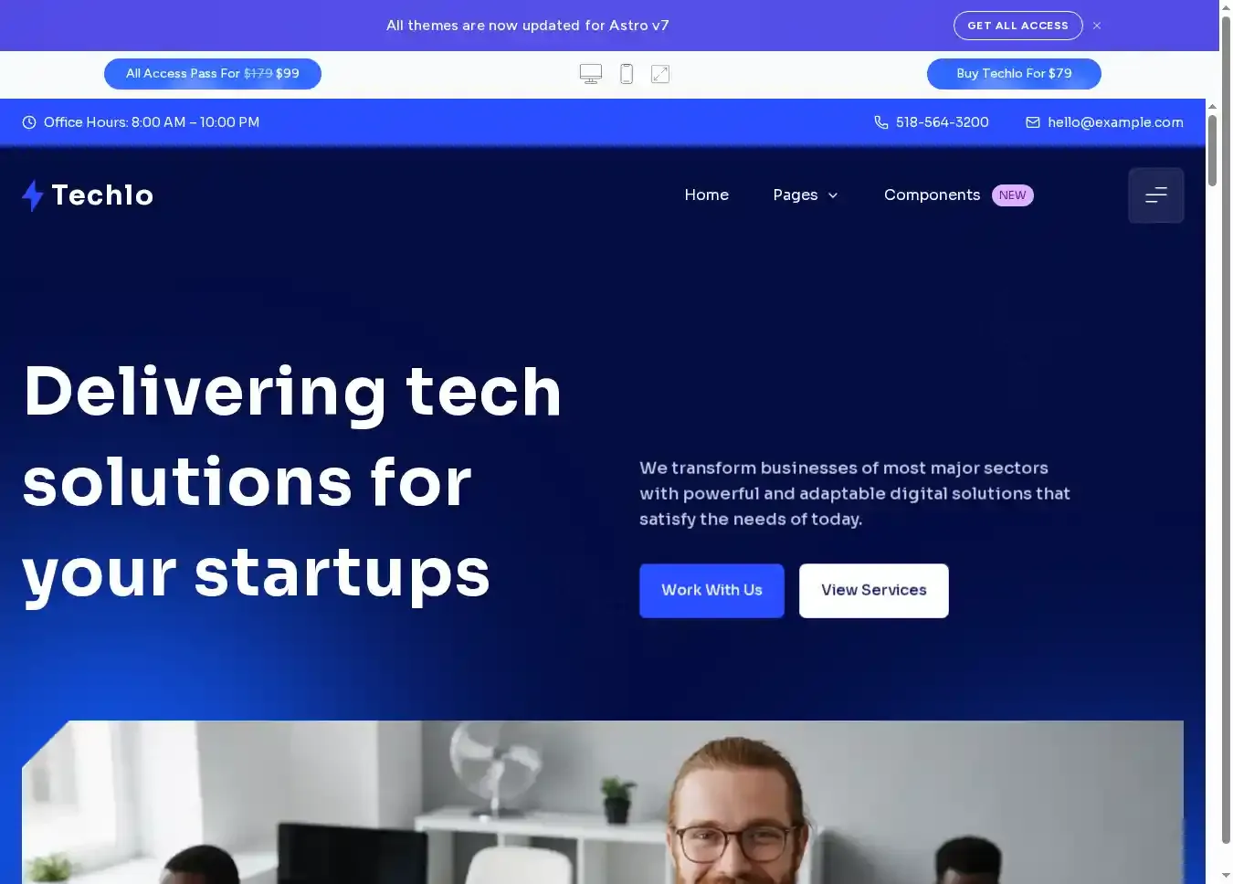 Techlo home page on desktop
