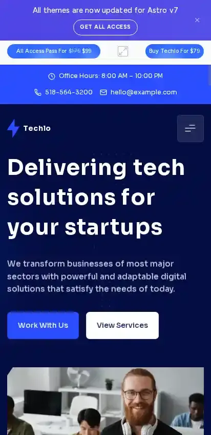 Techlo home page on mobile