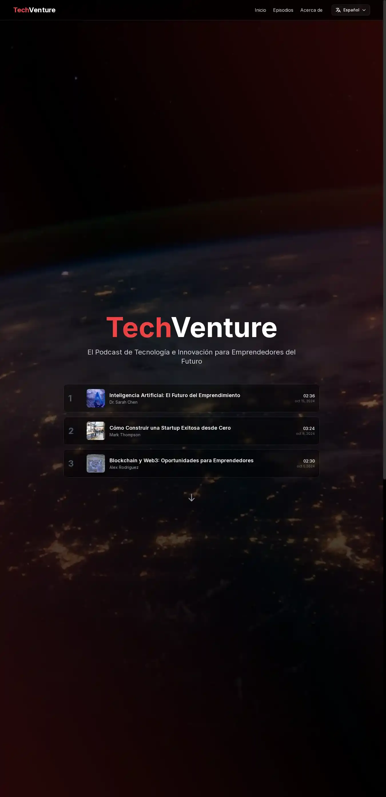 TechVenture home page on desktop