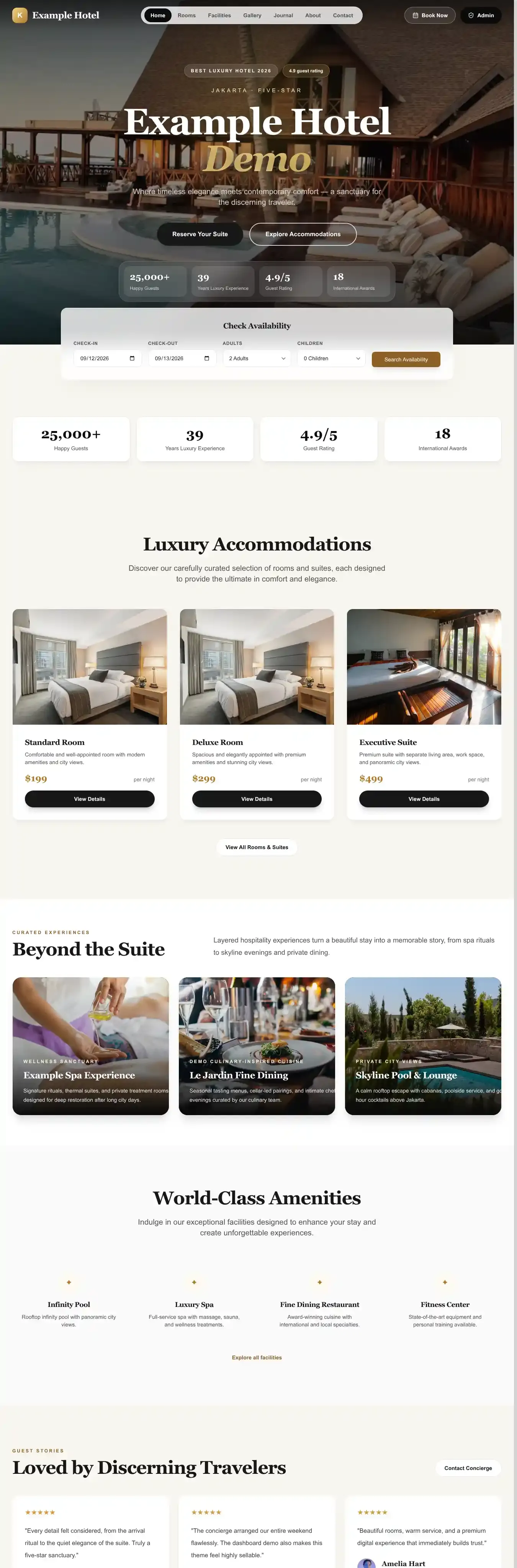 Example Hotel home page on desktop