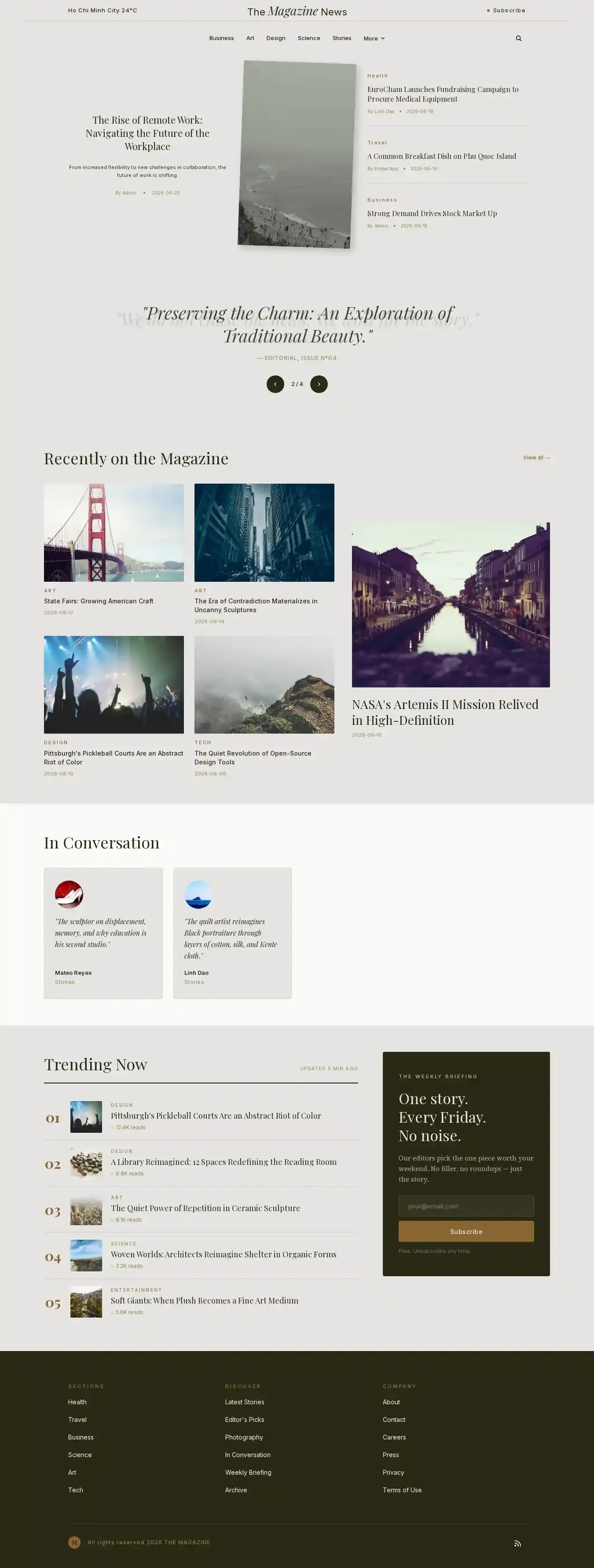 The Magazine News home page on desktop