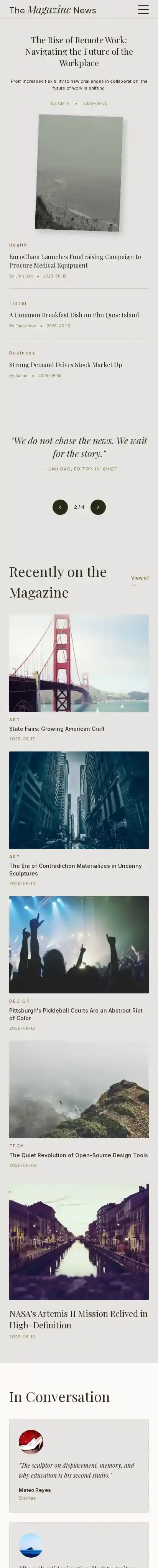 The Magazine News home page on mobile