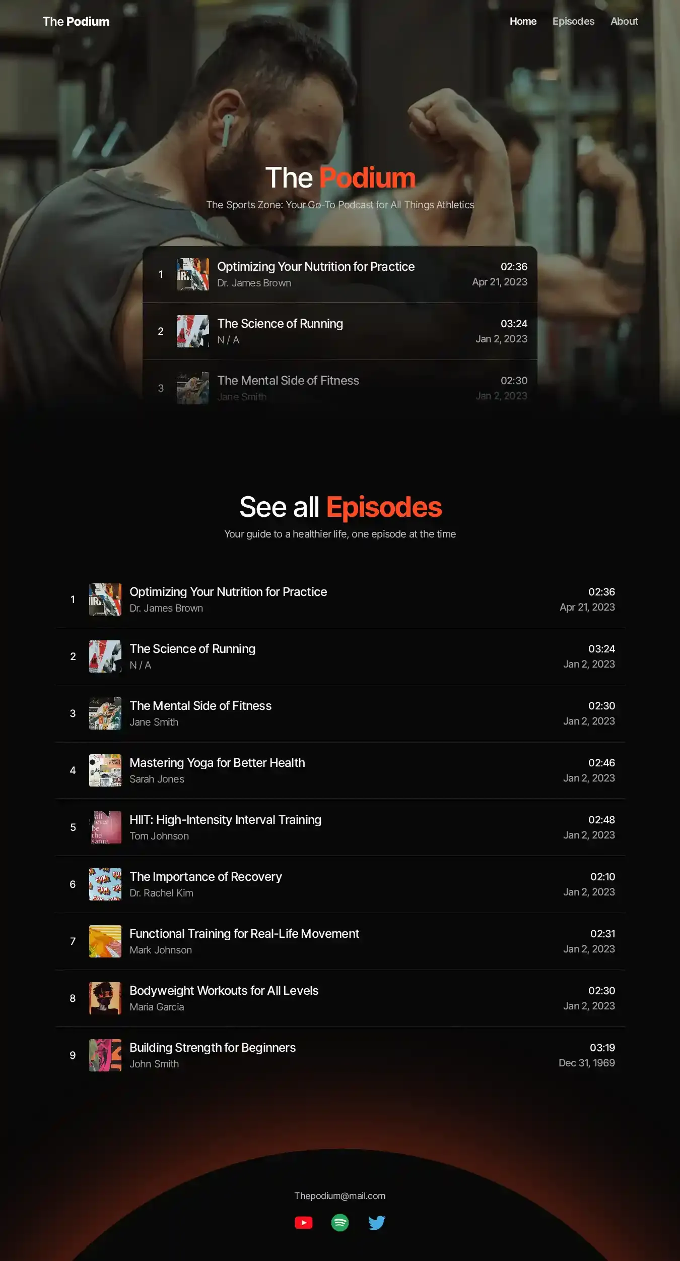 The Podium - podcast website home page on desktop