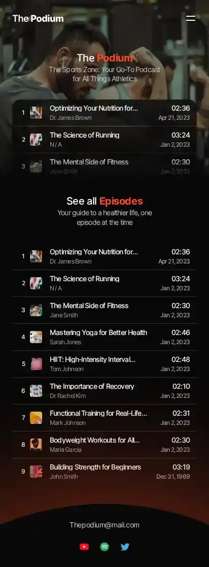 The Podium - podcast website home page on mobile
