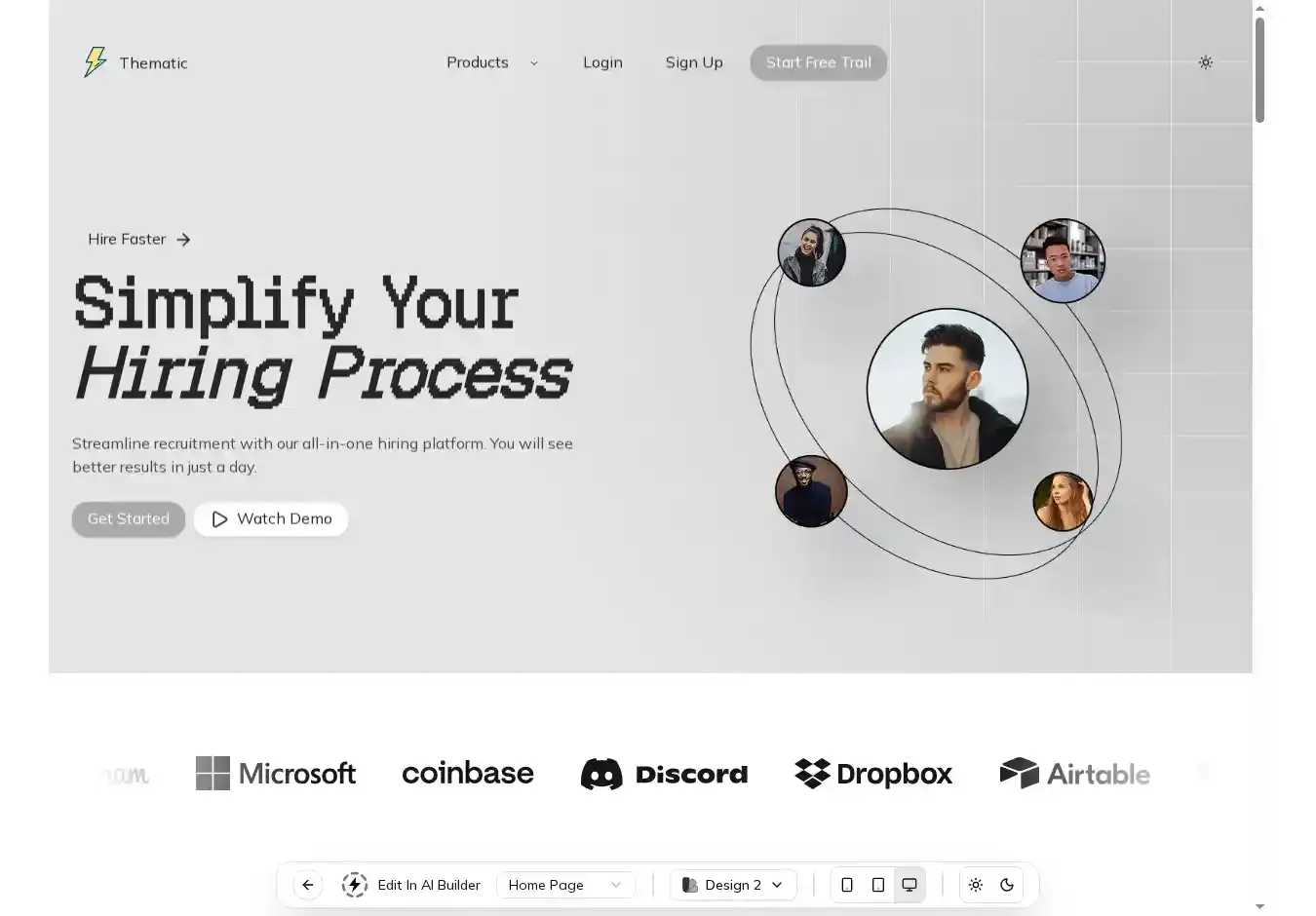Thematic home page on desktop