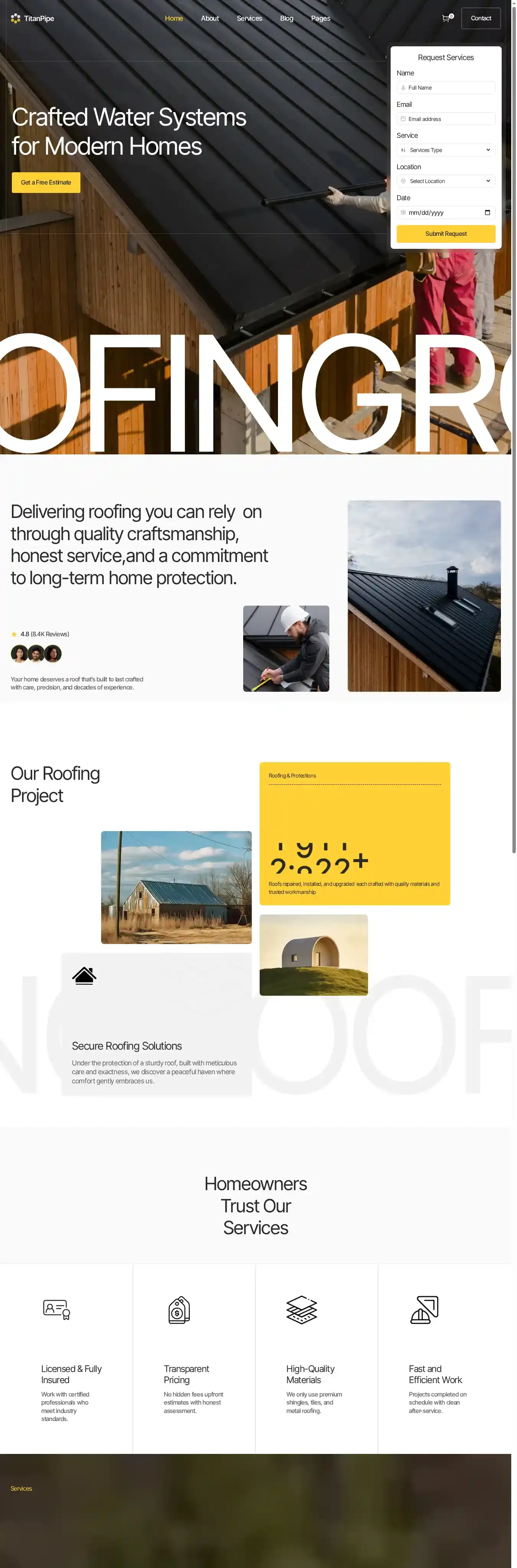 TitanPipe home page on desktop