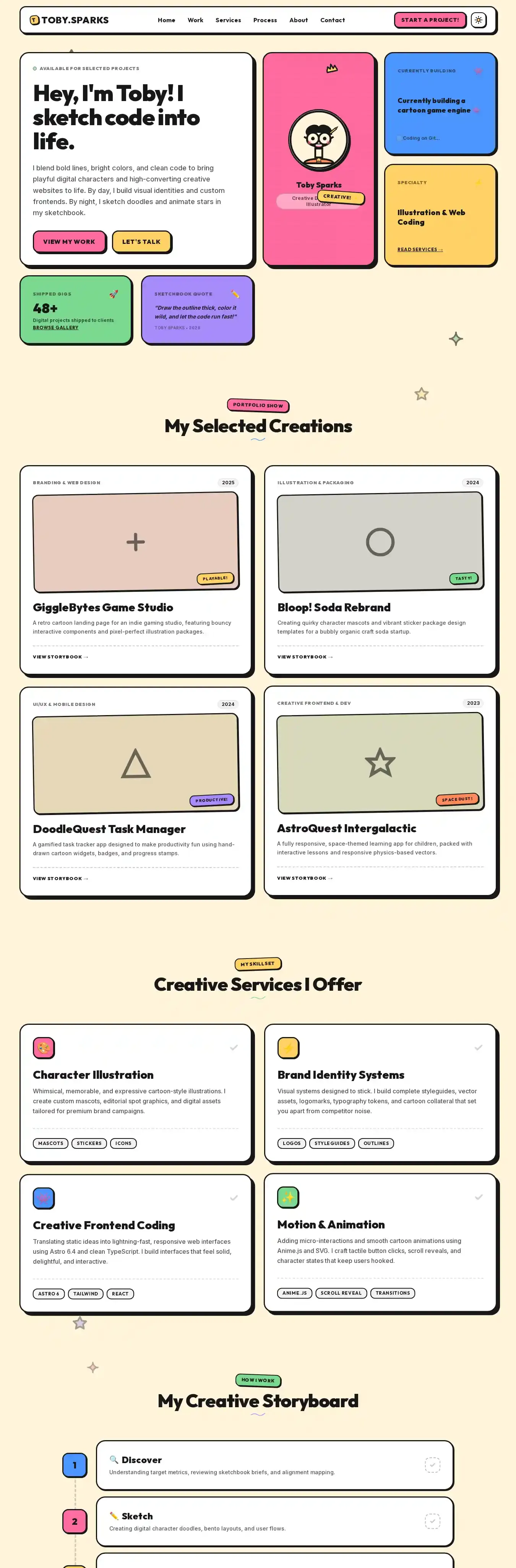 Toonfolio home page on desktop