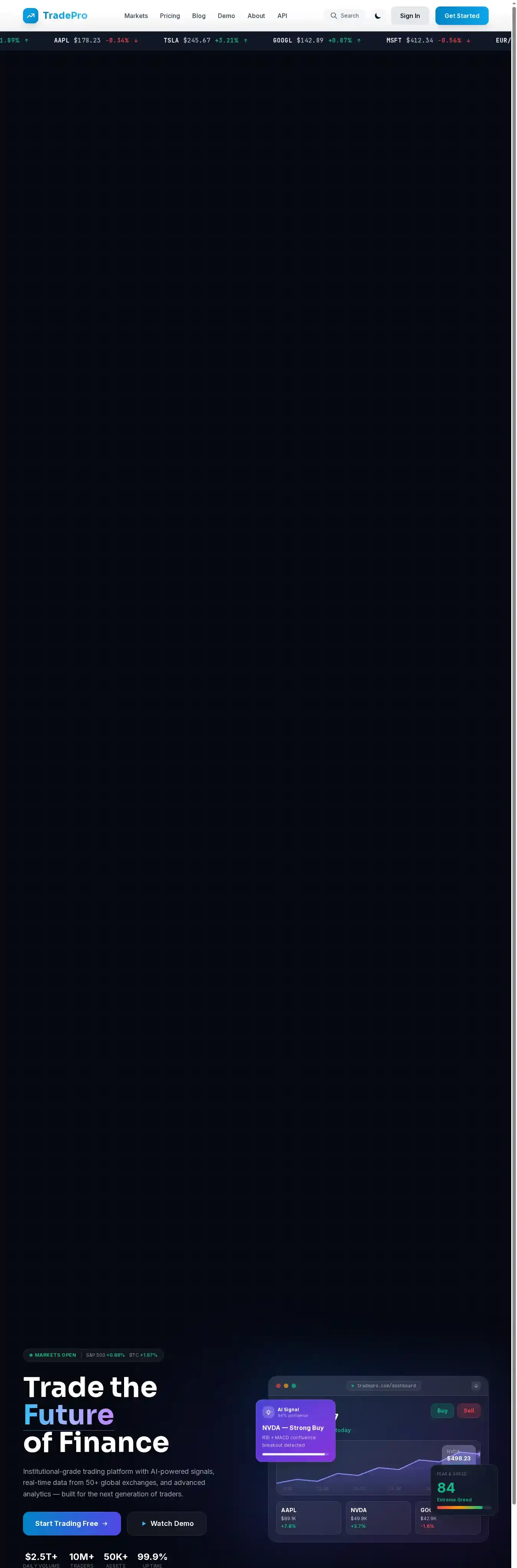 TradePro home page on desktop