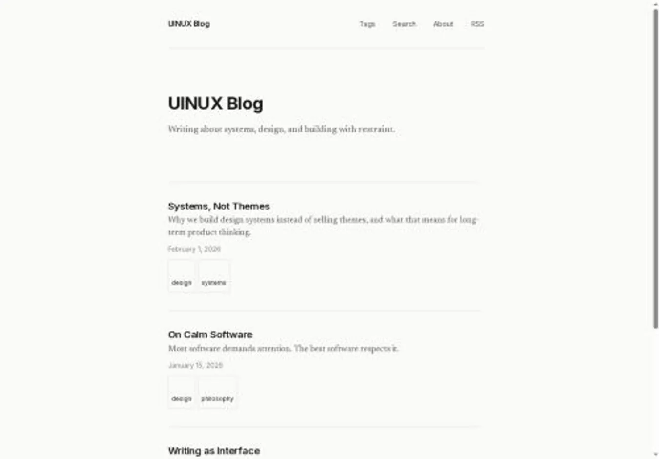 UINUX Blog home page on desktop
