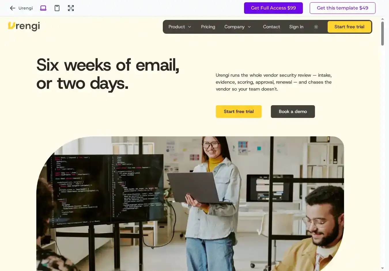Urengi home page on desktop