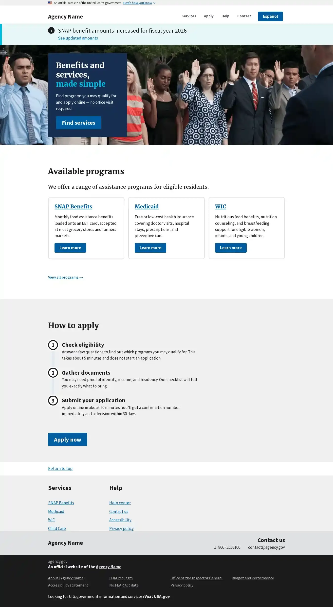 U.S. Government USWDS Starter home page on desktop