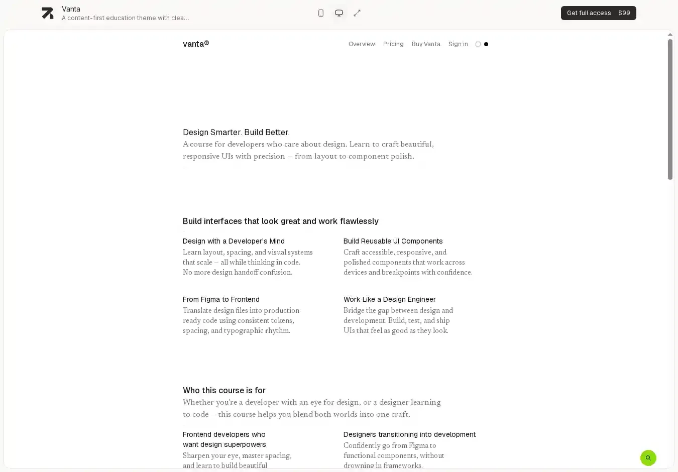 Vanta home page on desktop