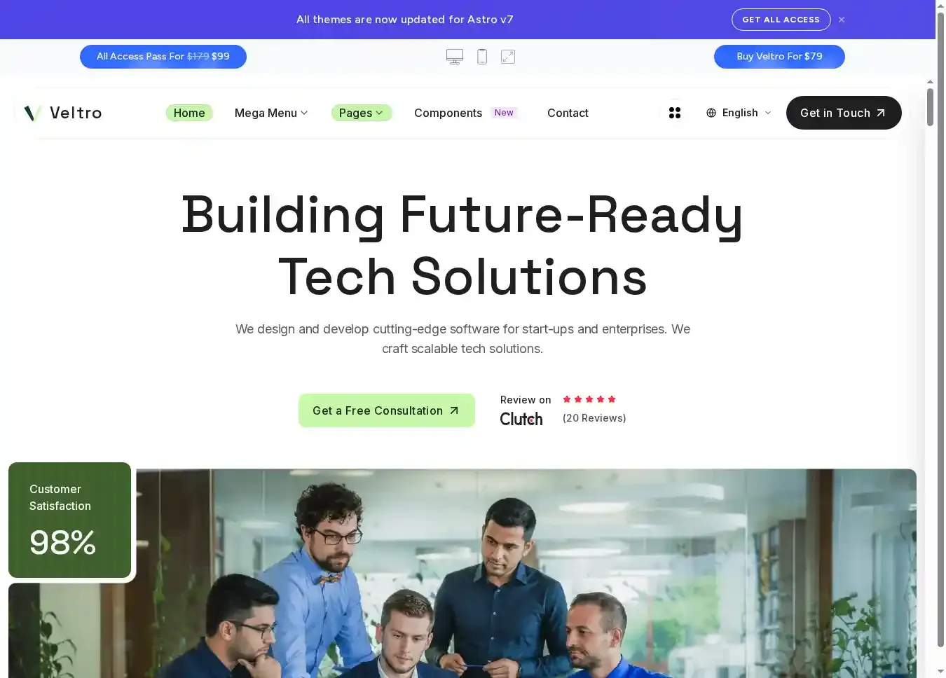 Veltro home page on desktop